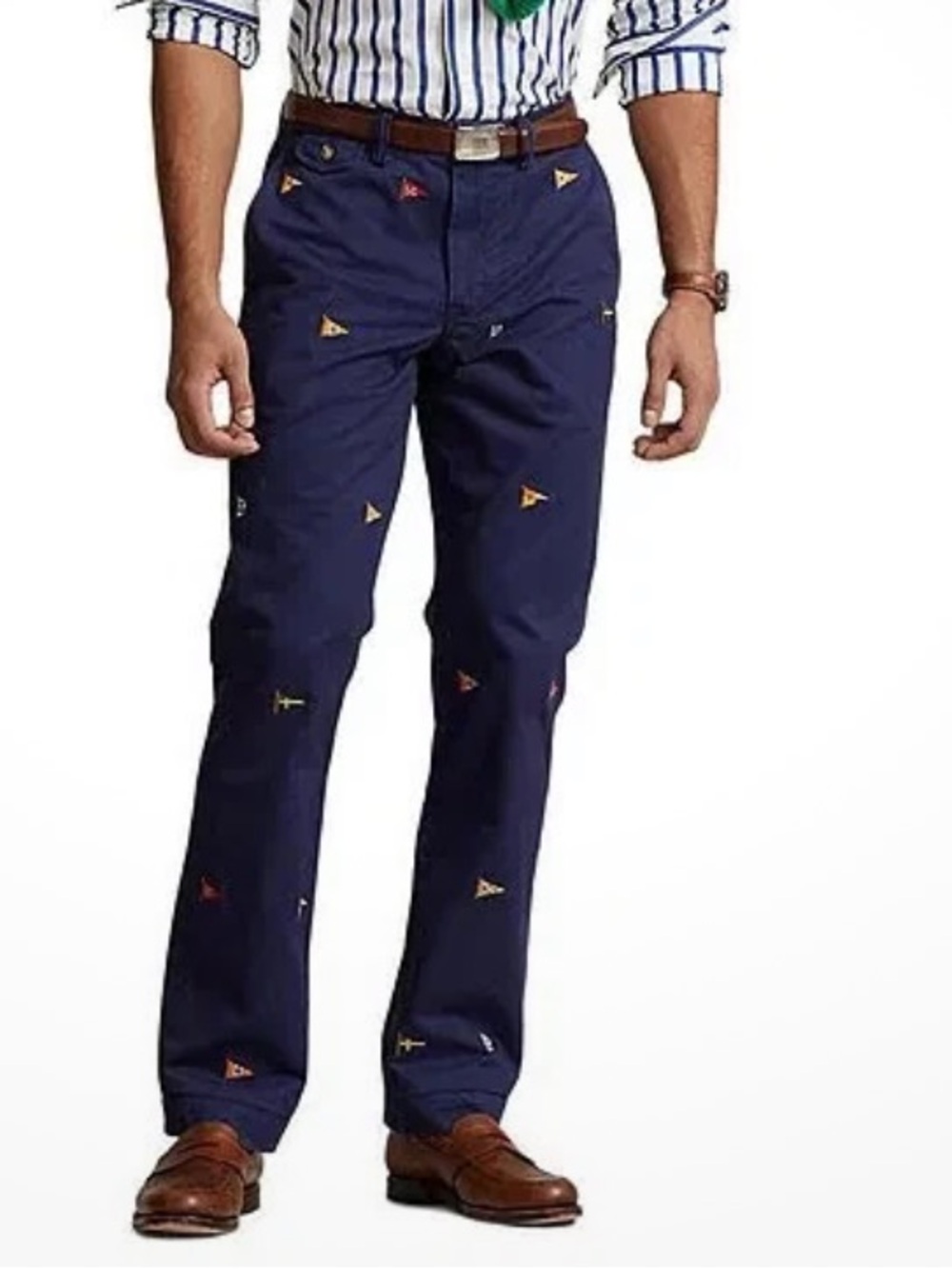 NWT Polo Ralph Lauren stretch Straight Chino Pants Embroidered goal Flag 36 tall